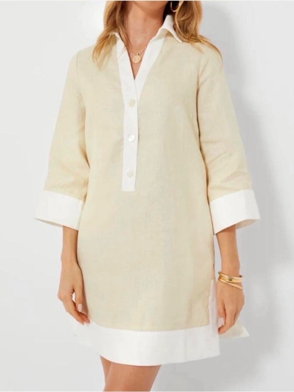 TUCKERNUCK 100% Linen Champagne Collier Dress Large